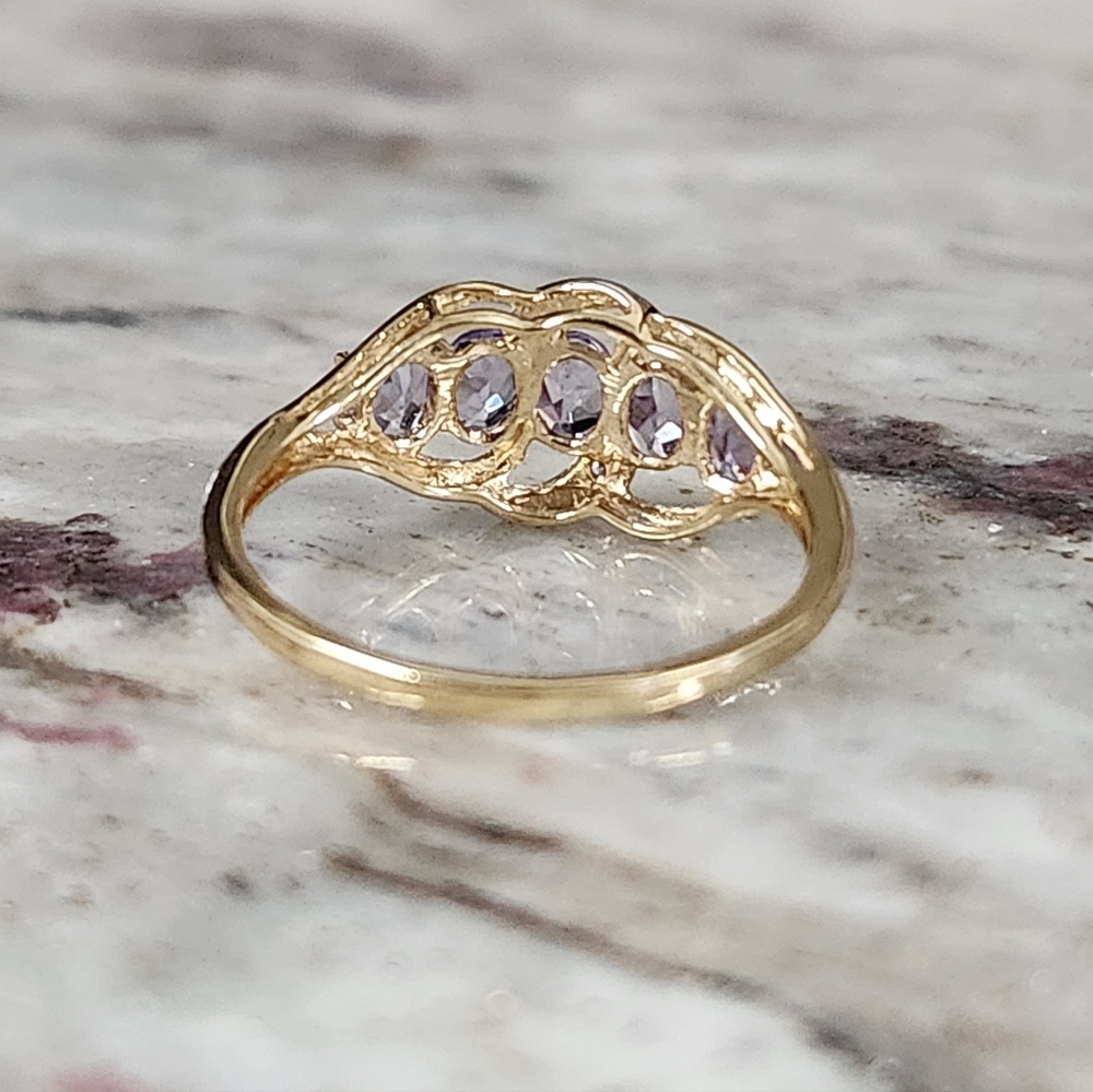 SALE Solid 14K Gold Natural 5 Stone Tanzanite Diamond Ring Sz 7 - Picture 9 of 13